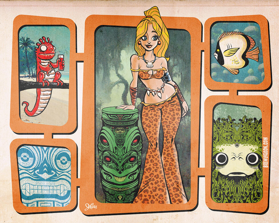 Mid-Century Modern shadow box with a Tiki princess